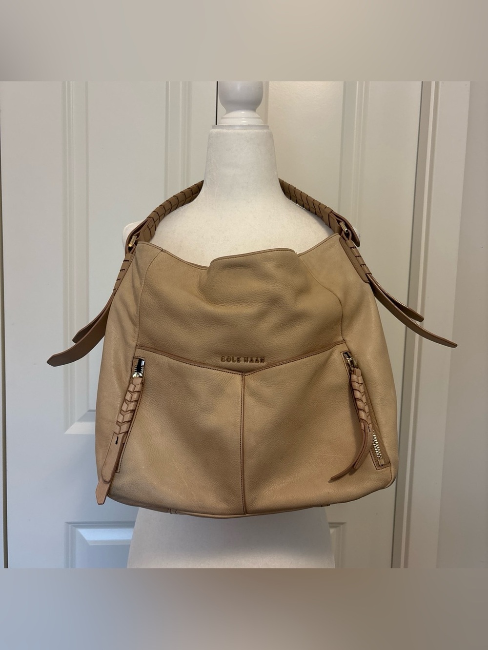 Cole Haan Tan Braided-Handle Leather Shoulder Bag